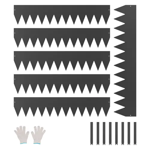 VEVOR Galvanized Steel Outdoor Landscape Edging (Black, 6-Pack 40x8 in) - Rust-Resistant Flexible Metal Border with Easy Installation DIY Clips, Extended Spike Design for Irregular Gardens Zone Separation