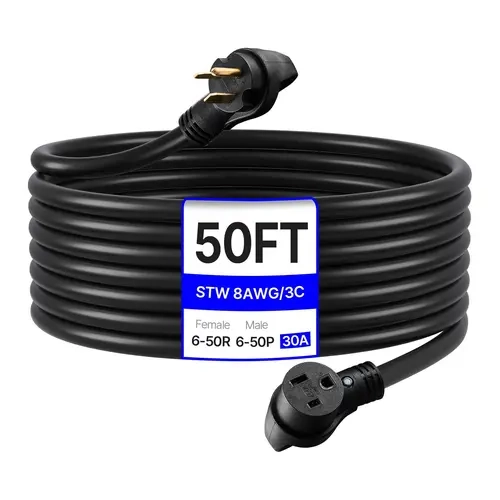 【toolupgrade】VEVOR 30-Amp Pure Copper Generator Extension Cord, 50ft 8AWG 250V 7500W Heavy Duty Weatherproof Cable, NEMA 6-50P to 6-50R SWT Flexible Welder Cord, Light-Glow Plug with Glow-Check Status, ETL Listed, Storage Bag Keeps It Tidy, Outdoor Safe