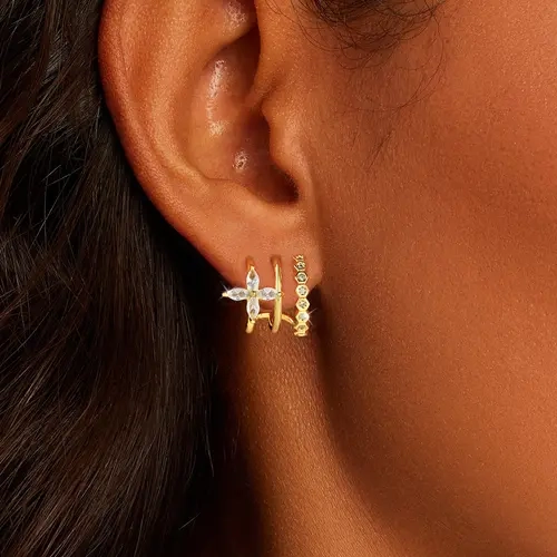 Pancert Women's 2pcs High Quality Earrings - Gold Brass Plated, Dainty Zircon Inlaid Studs & Circle Shape Hypoallergenic Small Hoops, Earring Stack Jewelry with Bling Effect for Daily Wear, Birthday Gift Option