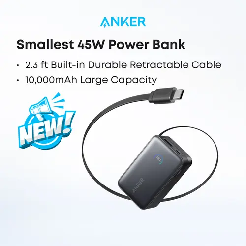 【Nano Power Bank】Anker, 10,000mAh Compact Power Bank with Retractable Cable and 45W Fast Charging, Travel-Ready and Pocket-Friendly, On-the-Go Charging for iPhone 17/16, iPad, Galaxy, Pixel, and More#DealsForYouDays