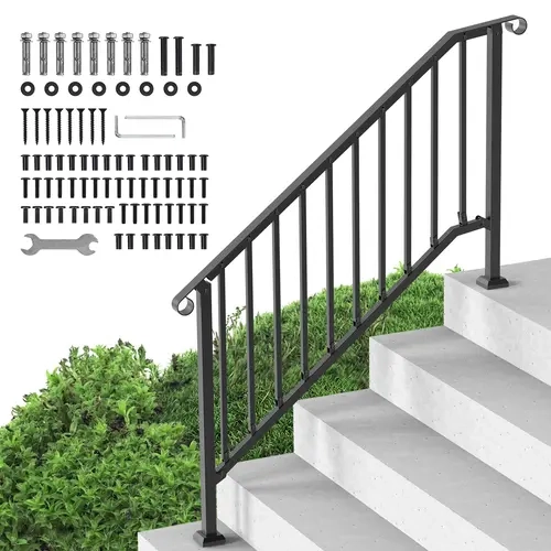 VEVOR Metal Carbon Steel Handrail Kit, Tool Upgrade 5-6 Steps Max Outdoor Safety Support with Adjustable Angle, Easy Installation Kit, Enhanced Stability, 220 lbs Capacity, Black Retro Arch for Seniors’ Concrete Steps/Porch