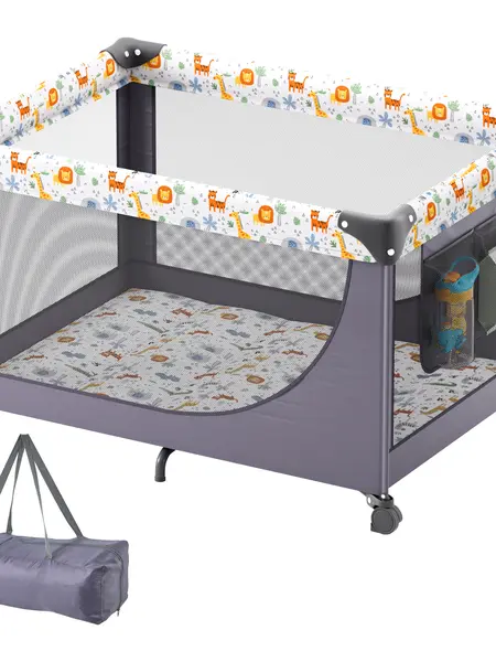 VEVOR Baby Playpen Travel Crib,  Quick-Folding Playpen for Baby & Toddler, Portable Baby Fence Play Yard with Wheels, Breathable Mesh & Travel Bag, Indoor/Outdoor Kids Activity Center for 0-36 Months