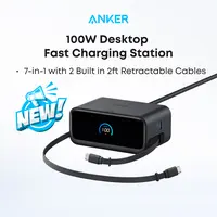 【Nano Charging Station】Anker Charging Station, 100W 7-in-1 3 USB-C 3 AC 1 USB-A with 2.3ft InstaCord for iPhone MacBook & More,summerwins,FathersDayGift