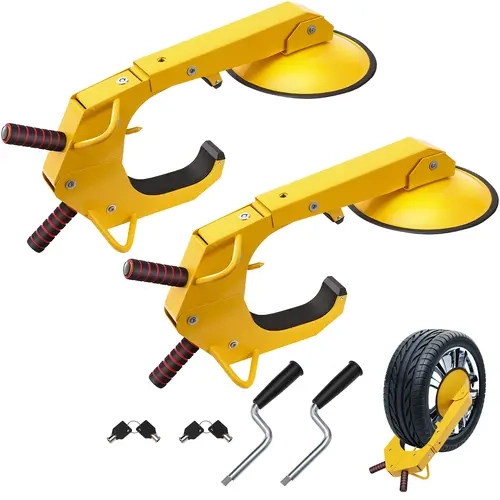 VEVOR 2-Pack Heavy-Duty Steel Vehicle Anti-Theft Clamps, Rustproof, Adjustable Rubber Suction Cup Tire Boot Claw, 4 Keys (Prevents Key Swapping), Heavy Duty Protection, Tire-Friendly Design, Lug Nut Guard, Fits 6.3-15" RV Trailers, Cars