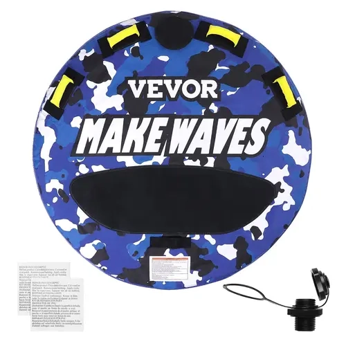 VEVOR Towable Boat Tube for Couples, Friends, Adults - 1-2 Riders, 340lb Capacity, 51.8" Round Surfing Water Sport Tube, Front Tow Point, Full Nylon Cover, EVA Grab Handles, Speed Safety Valve