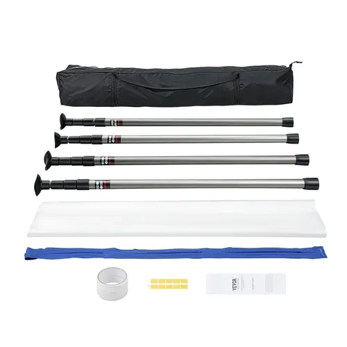 VEVOR Dust Barrier Poles,  10 Ft Barrier Poles, Dust Barrier System with 4 Telescoping Poles, Carry Bag and 32.8x13.12 Ft Plastic Film, for Interior Decoration, Painting