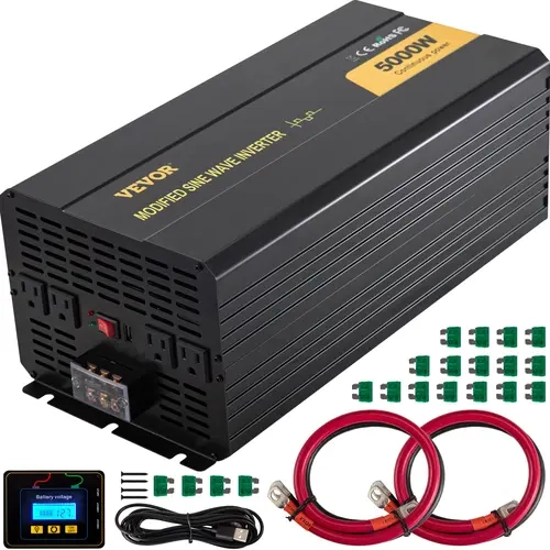 VEVOR 5000W Max Modified Sine Wave Home Inverter - DC 12V to AC 120V Rust-Resist Aluminum Shell, LCD Remote Controller, LED Indicator, AC Outlets, Full Security Protections, 200W & Above, Storm/Hurricane Ready for Camping, Off-Grid Power Needs