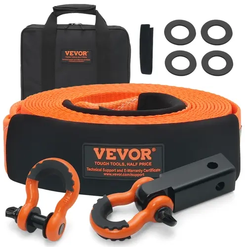 【toolupgrade】VEVOR Polyester Heavy Duty Tow Strap Recovery Kit 3" x 30 ft (MBS-36,000 lbs) Winch StrapTriple Reinforced LoopSnatch Strap + 2" Shackle Hitch Receiver + 3/4" D-Ring Shackles (2PCS) + Storage Bag, Vehicle Accessories, Car Accessories, Truc