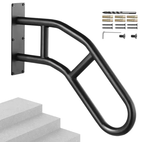 VEVOR Outdoor Step Handrails, 32" Length Durable Carbon Steel Wall-Mount Safety Railings, U-Shaped Matte Black Double Reinforcement, 440 lbs Capacity, Burr-Free Surface Comfortable Grip, Fits 1-3 Steps for Vulnerable Individuals