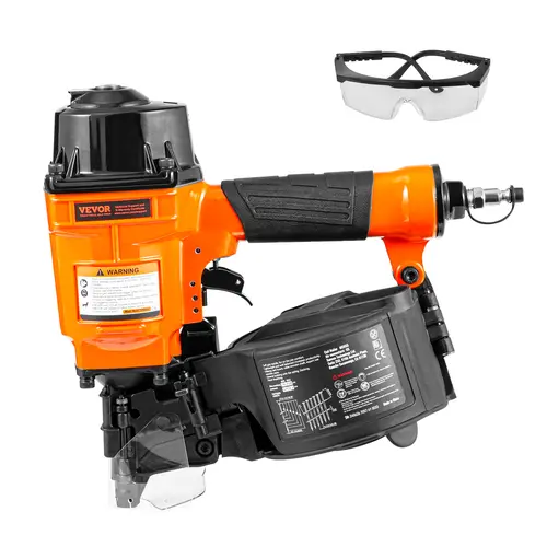 【toolupgrade】VEVOR Black 15-Degree Pneumatic Coil Siding Nailer MCN55, 1in to 2-1/4in Coil Nails, 70-120 psi Air Pressure, 300 to 350 Nails Load, Quick-Release Nose, Bump Fire Mode, for Pallet & Siding Use, Assembling Wooden Packaging Boxes