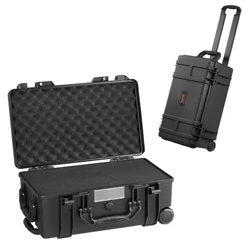 VEVOR Weatherproof Hard Case,  Heavy Duty Protective Dry Box Case with Pre-cut Foam, Wheels & Retractable Pull Handles for Travel, Hunt, Military, Tactical, IP67 Waterproof Case for Cameras (64x51x25)