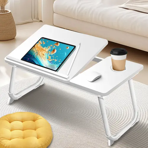 Multifunctional Portable Desk with Cup Holder Adjustable Height Foldable Table for Home Office Study and Reading Sturdy and Portable Design