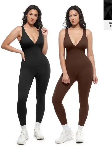 Shapellx Deep V Shapewear with Chest Support Breathable High-Waisted Tummy Control Jumpsuit