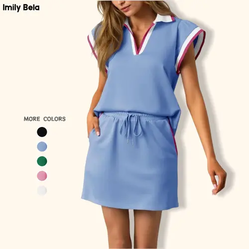 Imily Bela Womens 2 Piece Skirt Set Summer Cap Sleeve Tops Matching Tennis Skirts Casual Color Block Vacation Outfits Lounge Sets