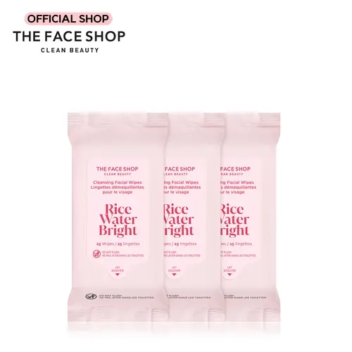 THE FACE SHOP Rice Water Bright Cleansing Wipes On-the-Go Bundle (3-Pack Set), Korean Skincare