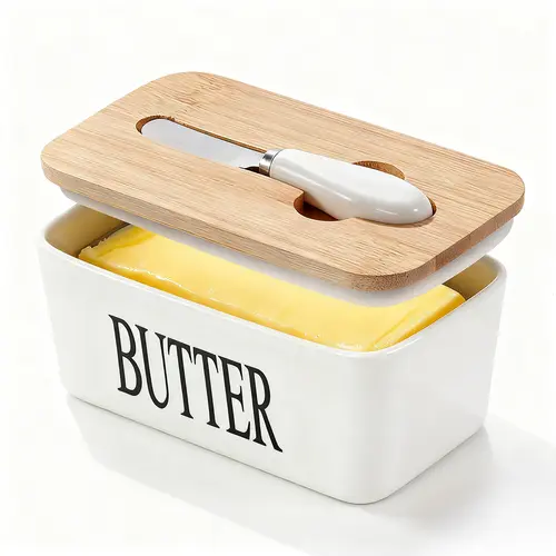 Luxury Large Ceramic Butter Dish with Lid - Kitchen Tableware, Airtight & Hygienic High-Quality Silicone Seal, Leak-Proof, Durable, Stain-Resistant, Dishwasher Safe, Easy-Clean Design, Elegant Countertop Use, Freshness-Retaining Gift for Home Chefs
