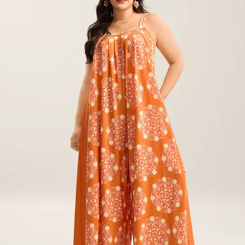 BLOOMCHIC Plus Size Lady's Sleeveless Bohemian Fashion Print Overalls - Stretchy, Adjustable Strap, Polyester, Style Fabric [M-6X] 2026 Summer Vibes Womenswear Swimweek Outfit,Spotlight,Summer wins,Deals for you days,summeroutfits