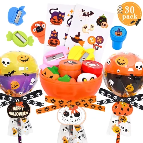 24-Pack Upgraded Larger Lollipop-Shape Light-Up Stationery Kit - Santa & Snowman Designs, Multicolor Glowing Party Favors, Goodie Bags Fillers, Themed Goodies, Card+Gift in 1 for Kids’ Christmas Classroom Exchanges
