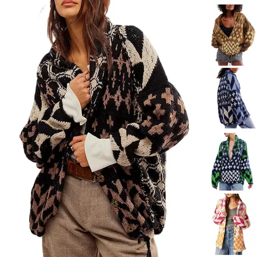 SCUSTY Women's Autumn Sweater Cardigans NEW COLORS ADDED Graphic Button Down Collar Knitwear Long Sleeves Y2K Oversized Print Coat SohoChic