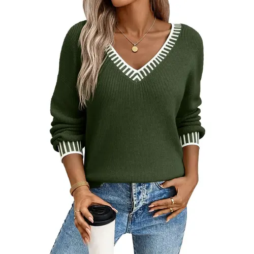 Dokotoo Womens Sweaters Long Sleeve V neck Warm Pullover Knit Tops 2026 Casual Trendy Soft Comfort Lightweight Sweaters for Women Winter Clothes Fashion