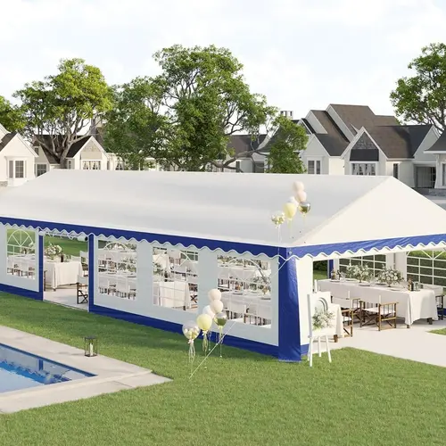 AMERLIFE Party Tent with Rolled Sidewalls, Heavy Duty Wedding Tent for Party Outside with Zinc Alloy Tube & Spiral Stakes, Waterproof Event Shelters, White & Blue[TikTokShopFallDealsForYou]