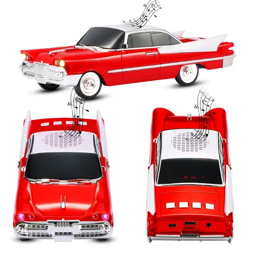 WSTER WS-1965 Vintage Classic Muscle Car Replica Bluetooth Wireless Speaker - Compact Cordless Portable Audio with LED Lights, Rechargeable Battery, USB & Card Playback, Gifts for Him