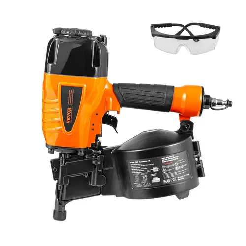 VEVOR 15-Degree Pneumatic Coil Siding Hardware Nailer, 1-1/4"-2-1/2" Nails, 250-Nail Capacity, Tool-Less Depth Adjustment, 70-120 psi Compressor-Compatible Air Gun for DIY Users, Fencing, Decking Jobs, Home Improvement, Plastic Components