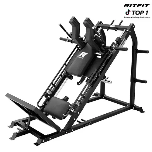 RitFit GAZELLE PRO 3-In-1 Leg Press & Hack Squat Machine - Heavy-Duty Steel Home Gym Equipment, Adjustable Workout Equipment with Band Assist/Load for Lower Body Strength Training (Black/Red), 4 Plate Holders for Tidy Space