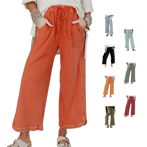 Hixiaohe Women's Cotton Washed High-Waist Wide-Leg Baggy Sweatpants - Drawstring Athletic Palazzo Trousers with Pockets, Piping, Great for Yoga, Jogging, Hiking - TikTokShopBlackFriday, Back to School Shopping, First Day of School Outfits