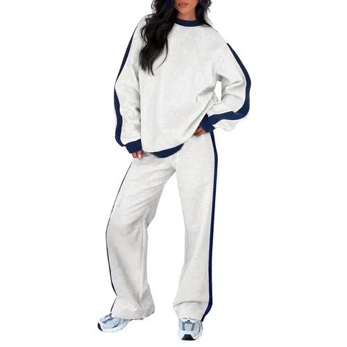 Aleumdr Women's 2-Piece Thermal Fleece Blend Gym Set - Crewneck Drop Shoulder Sweatshirt, Baggy Straight Leg Sweatpants, Soft Loose Cut for Stretching, Ideal for Lounging, Yoga, Gym Workout Apparel, Clothes for Women