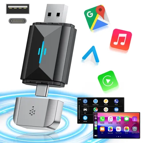 LAMTTO Portable CarPlay Converter Adapter - Portable CarPlay Adapter with Type-C Car Plug, Wireless for Wired iOS/Android Auto Vehicles, Bluetooth Integration, 1 Year Service, 30-Day Free Return & Exchange, All Seasons Automotive Electronic Accessory