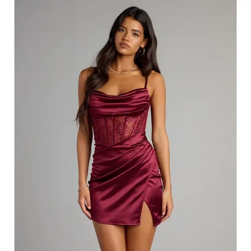 Hillary Satin Corset Lace-Up Mini Dress