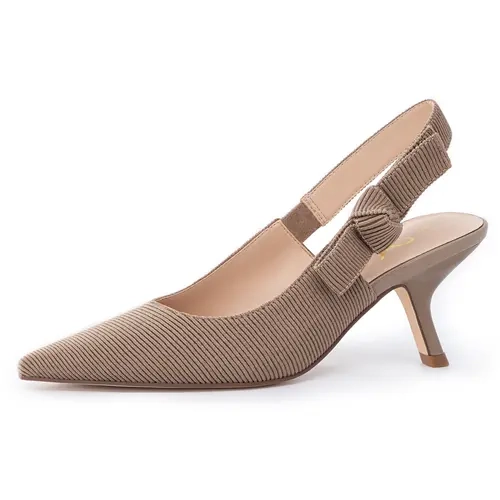 Athlefit Women's Formal Low Slingback Kitten Heels Footwear - 1 Pair, 2.56 Inches Heel, Closed Pointed Toe, Bowknot Pumps, Elastic Stretch Back Strap, Soft Textured Fabric, Leg-Lengthening Silhouette, Lasting Wear - For Business, Dancing