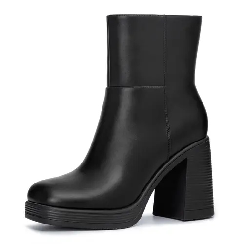 Athlefit Women's Athletic Platform Ankle Booties - 3.54 in Chunky Block Comfortable Heels, Square Toe, Side Zip, TPR Outsole, Cowboy Style, Basic Party Footwear, All Seasons Fashion Dress Women's Shoes