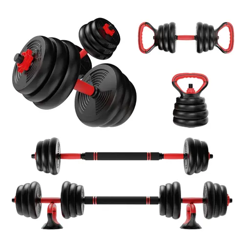 RELIFE 5-in-1 Adjustable Free Weight Set - Weight Plate-Included Barbell, Kettlebell, Dumbbell, Push-Up Bar Stand, Muscle Training Equipment, Quiet Floor Glide At Home Gym Equipment for Calves Training, 6-Month Usable Life, Men/Women Resistance Workouts