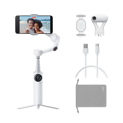 Insta360 Flow 2 AI Tracker Bundle - Compact Foldable 3-Axis Phone Gimbal Stabilizer, AI/Multi-Person Tracking, 4-in-1 Self-Stick Tripod, Remote Control, for iPhone/Android, Content Creator Accessory, Phone Video Rig & Camera Stabilizers Supports, Phone Vi