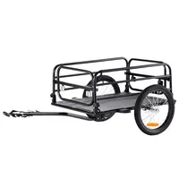 【toolupgrade】VEVOR Heavy-Duty Powder Coated Iron Bike Cargo Trailer Trolley, 160 lbs Load Capacity, 16" All-Terrain Wheels, Quick Release Universal Hitch, Safe Reflectors, Fits 22"-28" Bike Wheels, Foldable Tool Kit Set Accessory, Portable Collapsible St