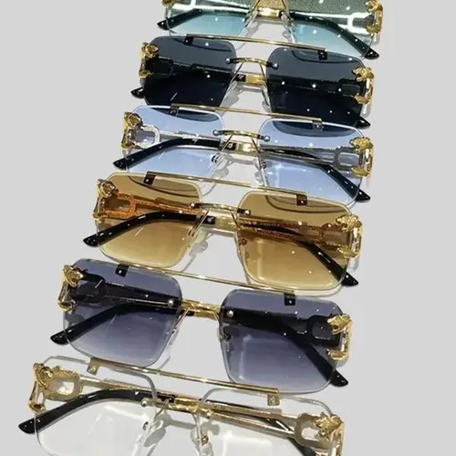 ShineThru Men's 6-Pair Metal Rimless Sleek Rectangular Trendy Sunglasses - PC Gradient Lenses, UV-Protection Lens, Stylish Glasses, Unisex Men's Accessories for Daily Commuting, Outdoor Activities,summerwins