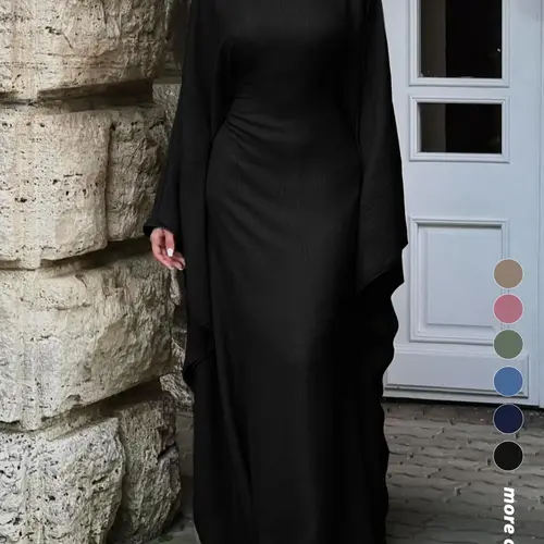 Women's Solid Color Loose-Fitting Batwing-Sleeve Long Dress, Casual Everyday Wear, Womenswear, Minimalist Chic Summer Woven Fabric Dress, Perfect for Relaxed Outings