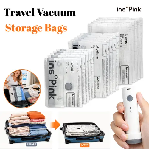 [Inspink] Travel Vacuum Seal Storage Bags with USB Rechargeable Electric Pump - Durable, Lightweight Multi-Sizes Organizer, Compact Space Saver, Grab-and-Go Storage for Garment, Outdoor Camping, DealsForYouDays