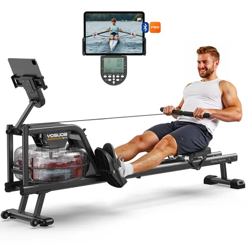 FED Fitness Yosuda Series RM8 Ergonomic Rowing Machine - Unisex Home Cardio Equipment with Aluminum Rails, Bluetooth-Enabled, App Support, Leak-Proof Tank Keeps Floors Dry, 4.27 ft², Comfortable Seat Cushion, Abdominal Exercise Workout Machines for Home