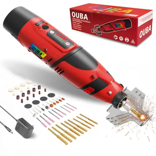 【DealsForYouDays】OUBA Cordless Rotary Tool Kit 12V Strong Magnetic Motor 5 Speed 18000 RPM 54 Accessories for Sanding Polishing Chainsaw Sharpener Carving Cutting DIY Crafts Drill Bits, for 3D printer