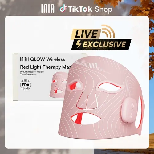 【LIVE EXCLUSIVE】INIA GLOW Wireless LED Face Mask, 2-Year Warranty, Portable and Rechargeable for LED Facial Mask Skincare at Home and Travel, The Ultimate Gift Choice for this Season，Summer Travel Accessories
