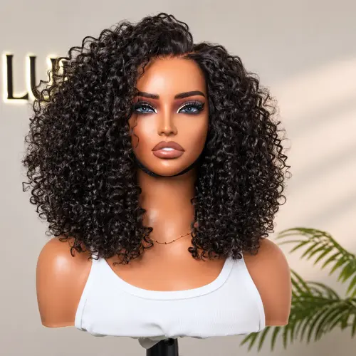 LUVME Fluffy Kinky Curl Glueless Wig 5x5 Closure 220% Density 100% Human Hair New Version – No Drawstring Put On and Go Pre-bleached Pre-pluck Pre-cut #DealsForYouDays