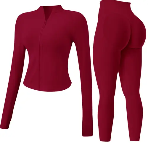 Women's 2-piece Tracksuit set, Seamless Stand-collar Zipper Windproof Slim Warm Long Sleeve Top & Tight Hip Lifting Pants, Quick Dry Stretchy Breathable with Thumb Holes, Sweatsuit set, Sweatsuit Outfits, Athletic Activewear Tracksuits, Workout Sets Women