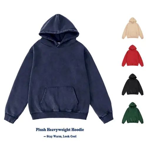 Gihuo Fleece-Lined Hoodie Oversized Acid Wash Pullover Vintage Unisex Distressed Cotton Heavyweight Sweatshirt Fleece Hoodie Men's Streetwear Women's Tops Spring Outdoor Warm Polyester Sports Autumn Clothing Men’s Gift Full Hoodie Long Sleeve Casual