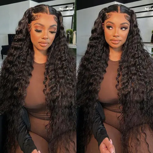Bling Hair 100% Human Hair Lace Front Wig for Females, 36in-38in Deep Wave/Deep Curly/Water Wave, 13x4-13x6 Pre-Plucked Lace Frontal, Heat Resistant, Back to School Fashion Accessory