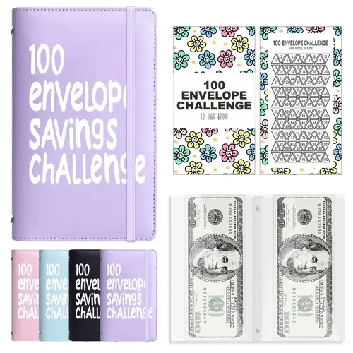 100 Envelope Savings Challenge Loose-Leaf Planner - Office Stationery Supplies, 100-Day Saving Challenge Tool with Envelopes, Daily Writing Journal, Sustainable Financial Habit-Building System for $5,500 Financial Goal Tracking