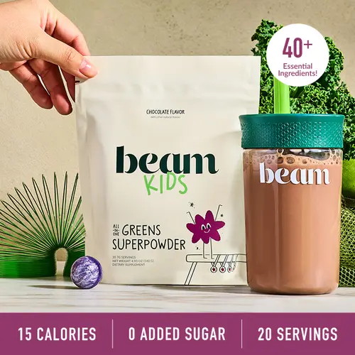 Beam Kids Superblend Vitamin Dietary Supplement - 20 Servings, Pediatrician-Formulated Sugar-Free Children's Safe Balanced Formula, 40+ Nutrients for Growth, Immunity Boost & Digestion (Organic Beet Root, Cocoa Powder)