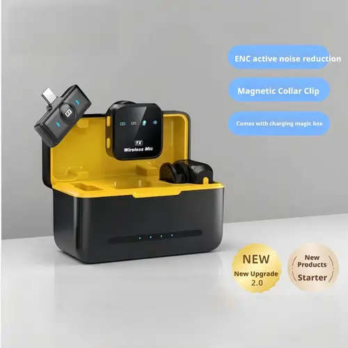 Wireless Lavalier Clip-On Microphone - Clip on Mic, Portable Rechargeable Cordless Mic, Discreet Shirt-Mount Vlogging Gear, Compatible with Smartphone, Mobile, iPhone, iPad, Android, USB Type-C, Cameras for Audio Recording